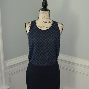 Cabi Scallop top M EUC 3783 Blue Black Art Deco